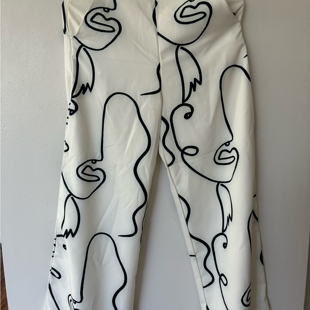 Abstract Face Print Wide Leg Pants - Size M